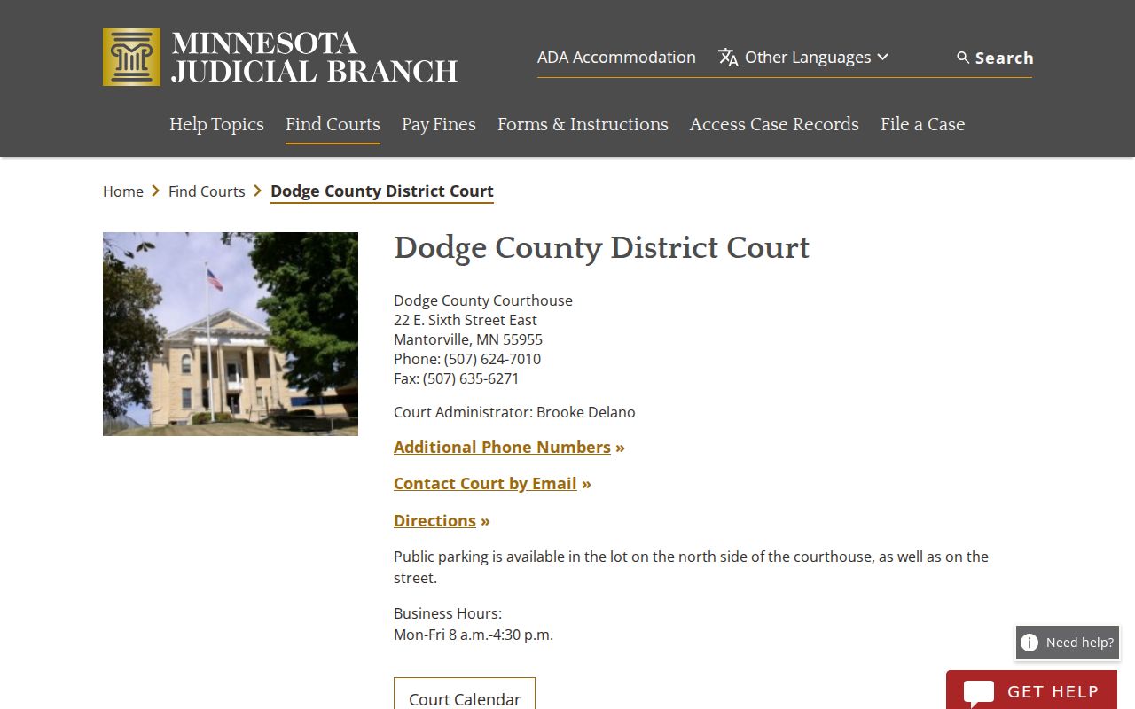 Dodge County warrant records source showing the Dodge County courthouse page