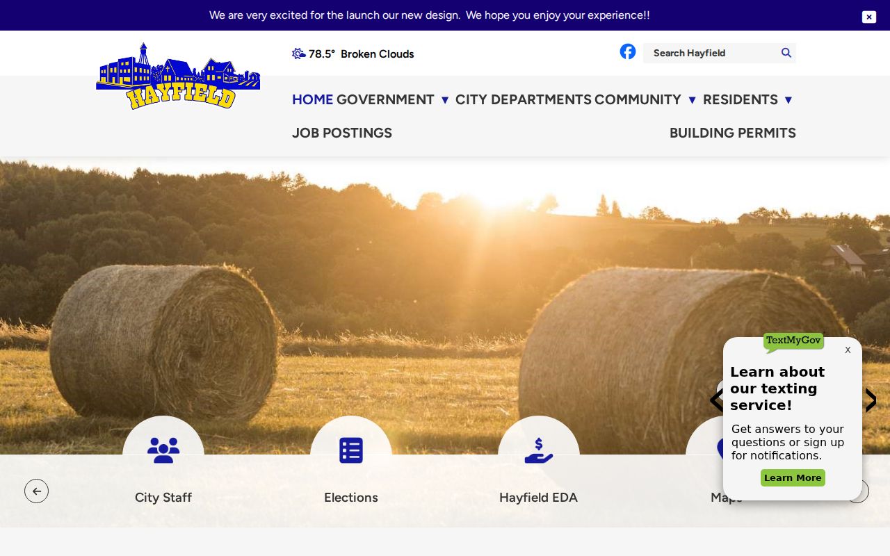 Hayfield warrant records source showing the official city page for Dodge County