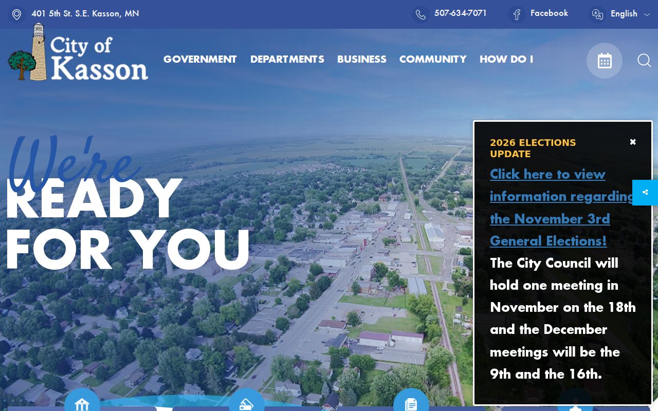 Kasson warrant records source showing the City Hall and police contact block for Dodge County