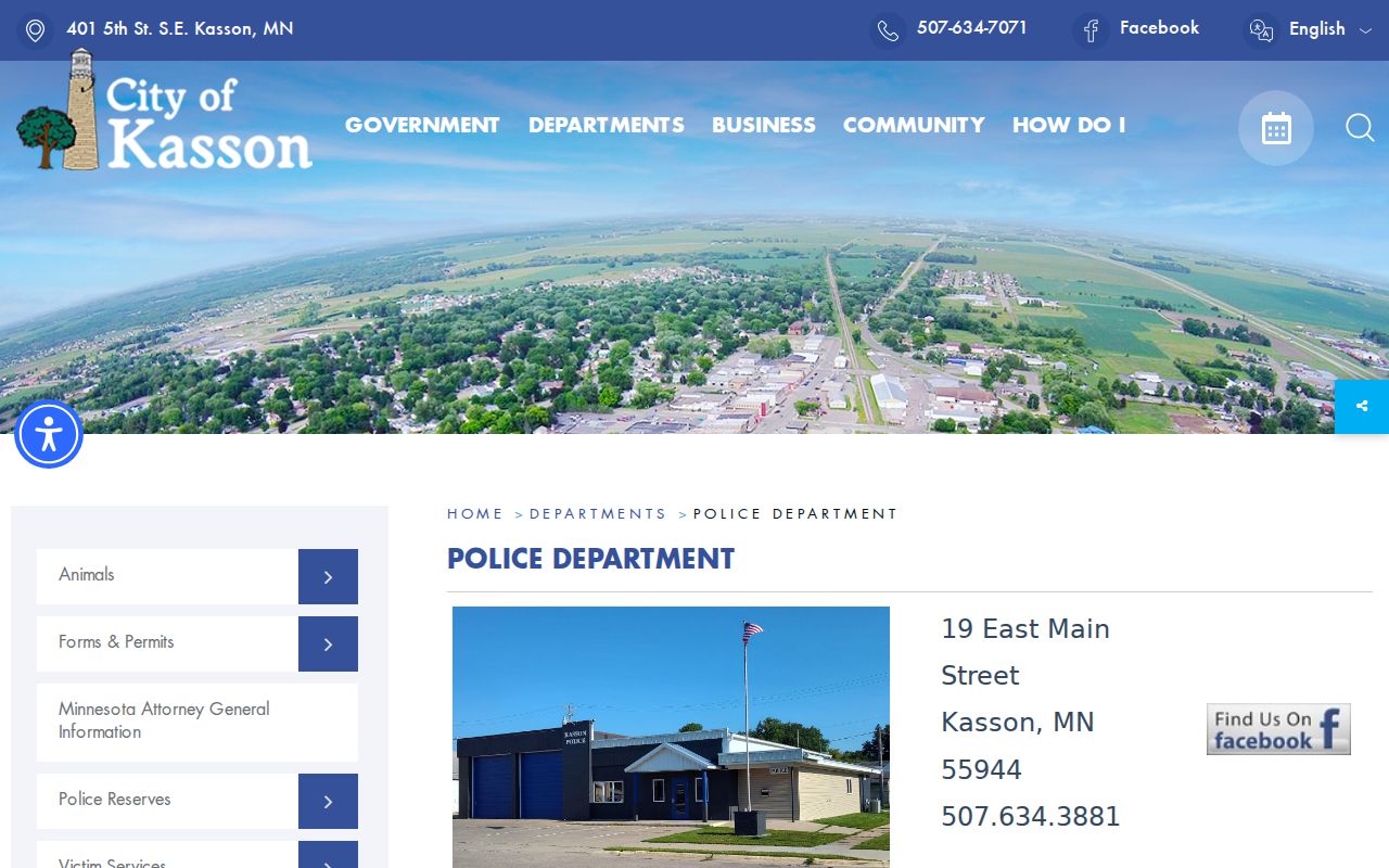 Kasson warrant records source showing the Kasson Police Department contact page for Dodge County
