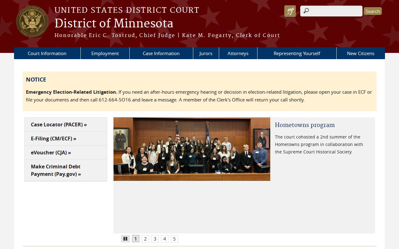Dodge County warrant records source showing the District of Minnesota federal court page